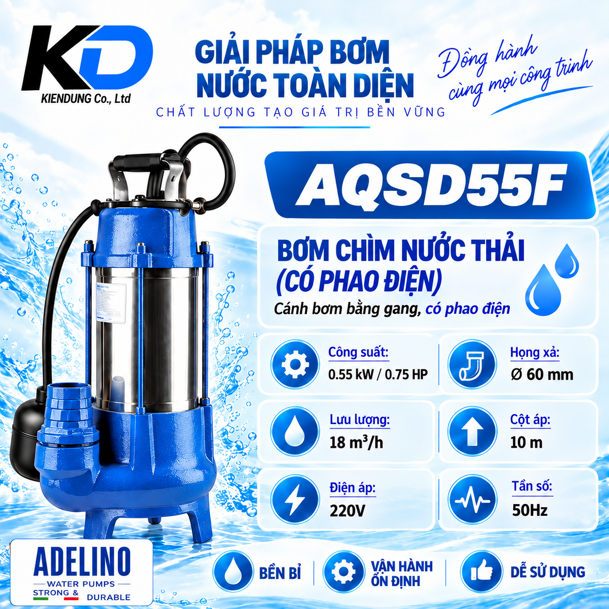 ADELINO AQSD55F – Bơm chìm nước thải-1
