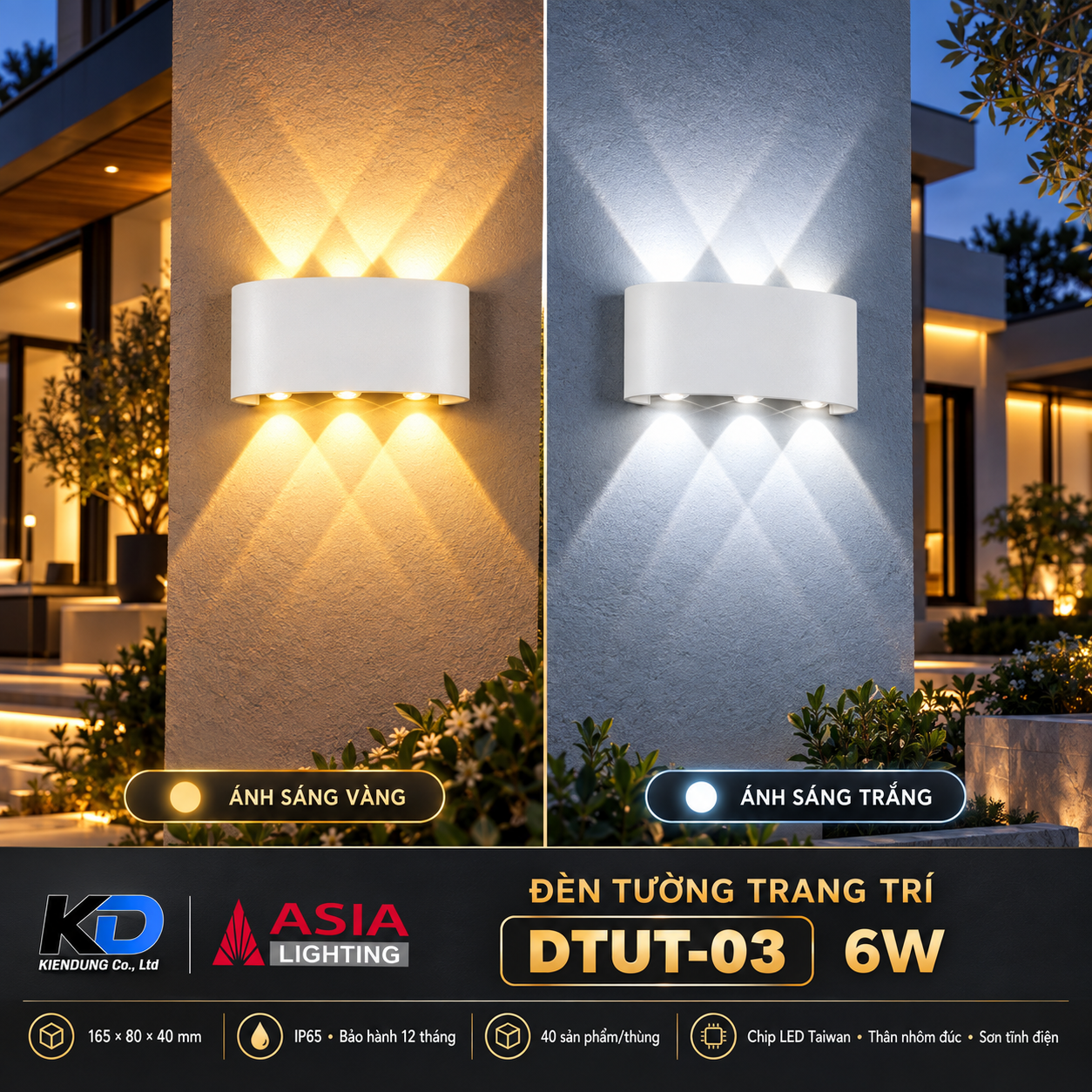 Đèn tường villa hai sắc sáng-2
