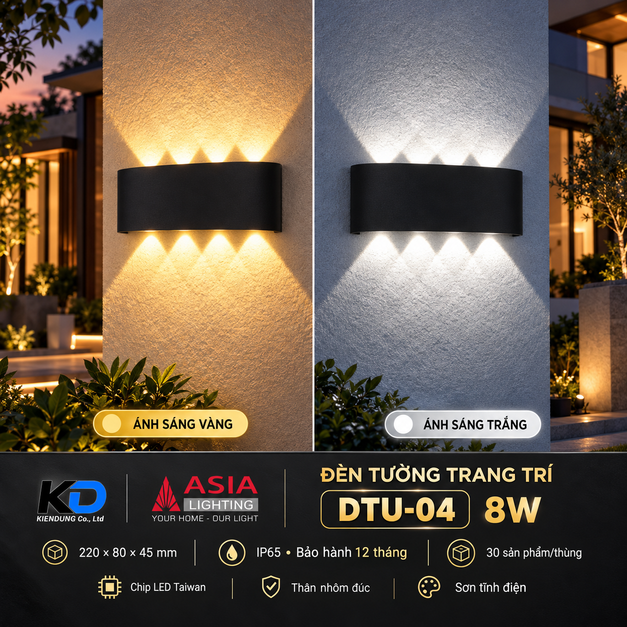 Đèn tường villa hai sắc sáng-6