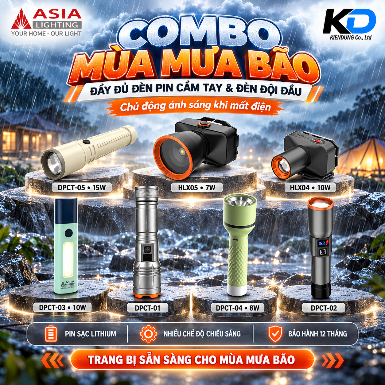 Combo đèn pin mùa mưa bão