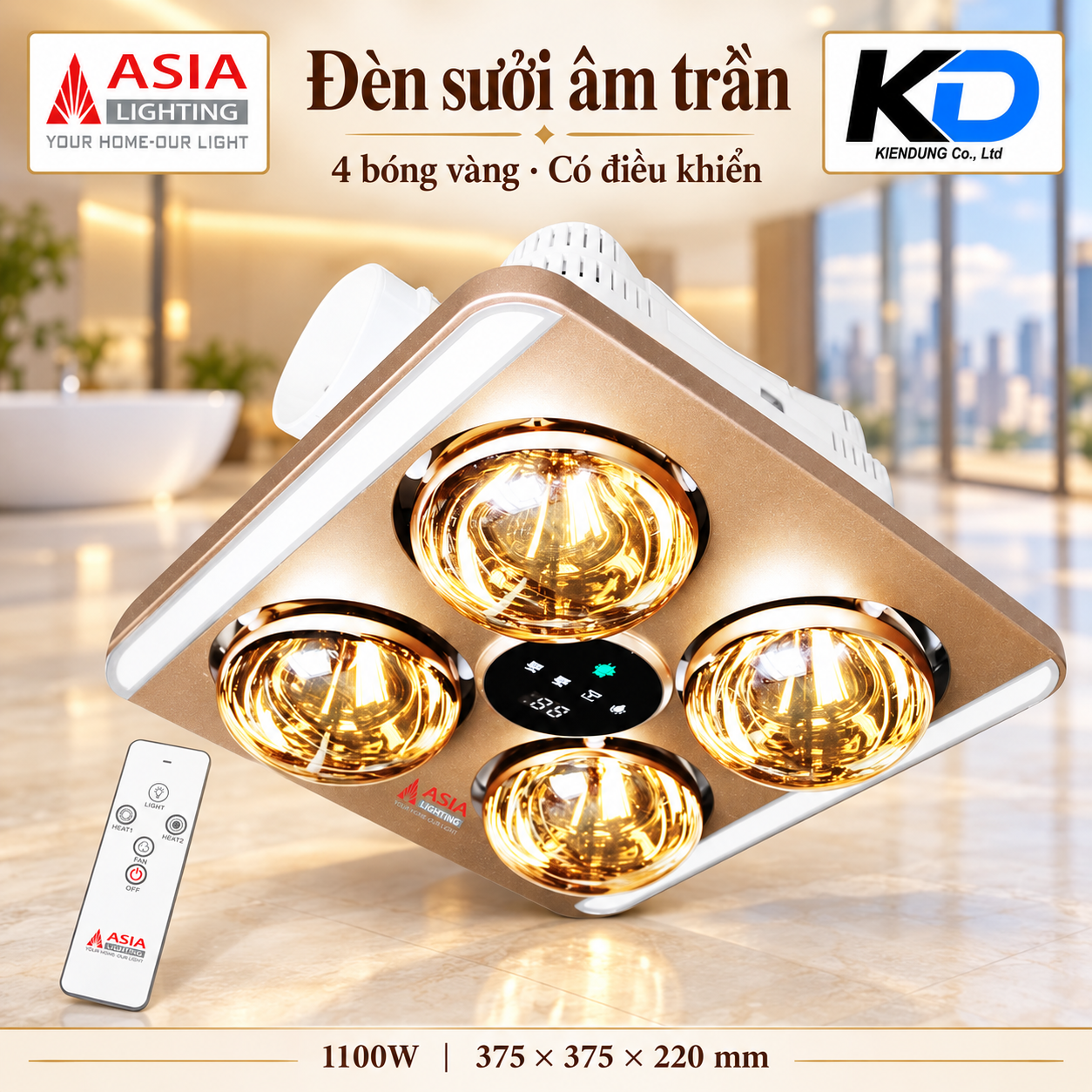 Đèn sưởi âm trần 4 bóng vàng-10