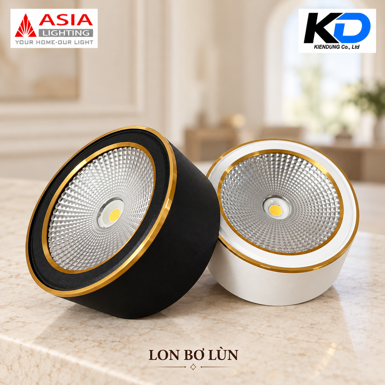 Cặp đèn COB đen trắng viền vàng-1