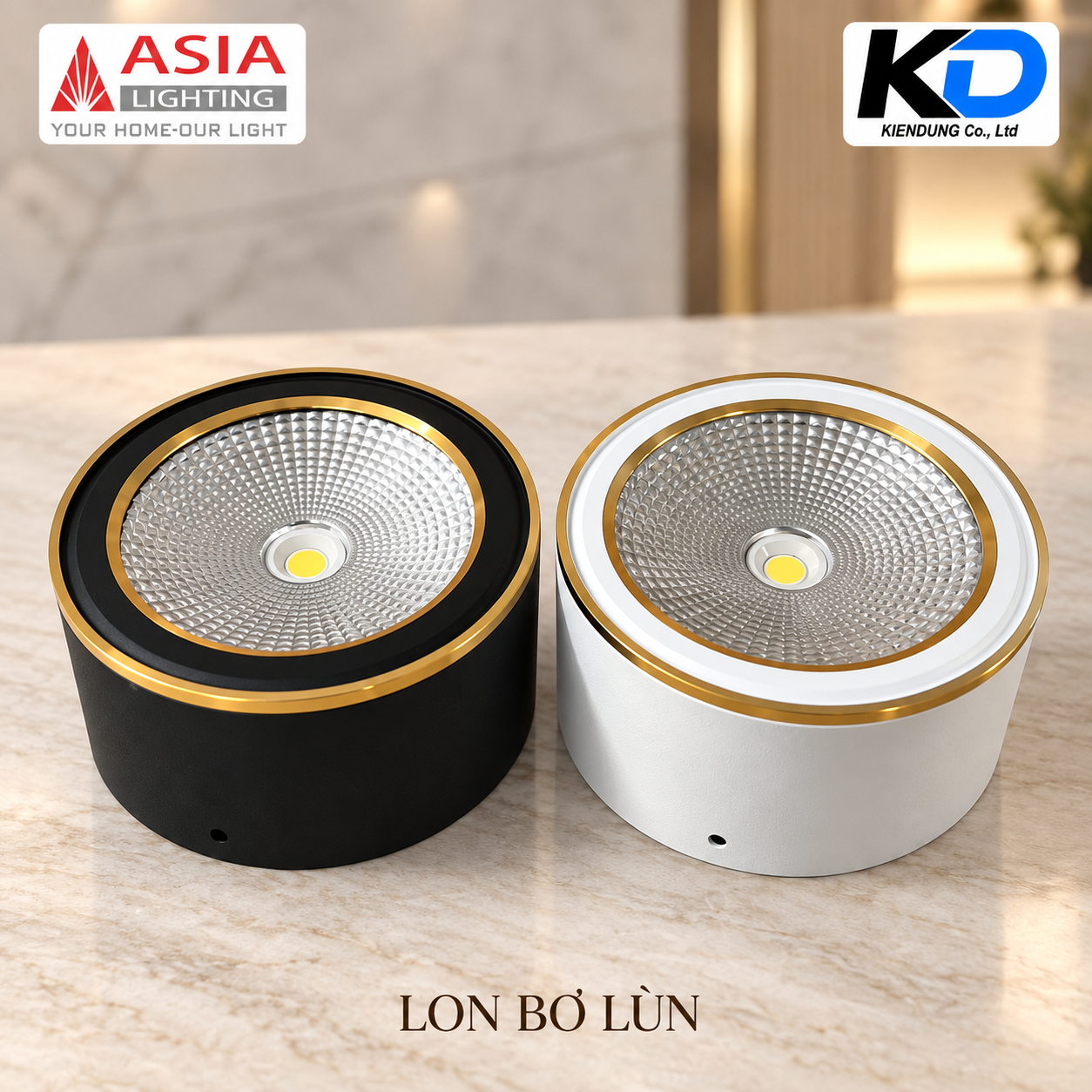 Đôi đèn COB đen trắng viền vàng-2