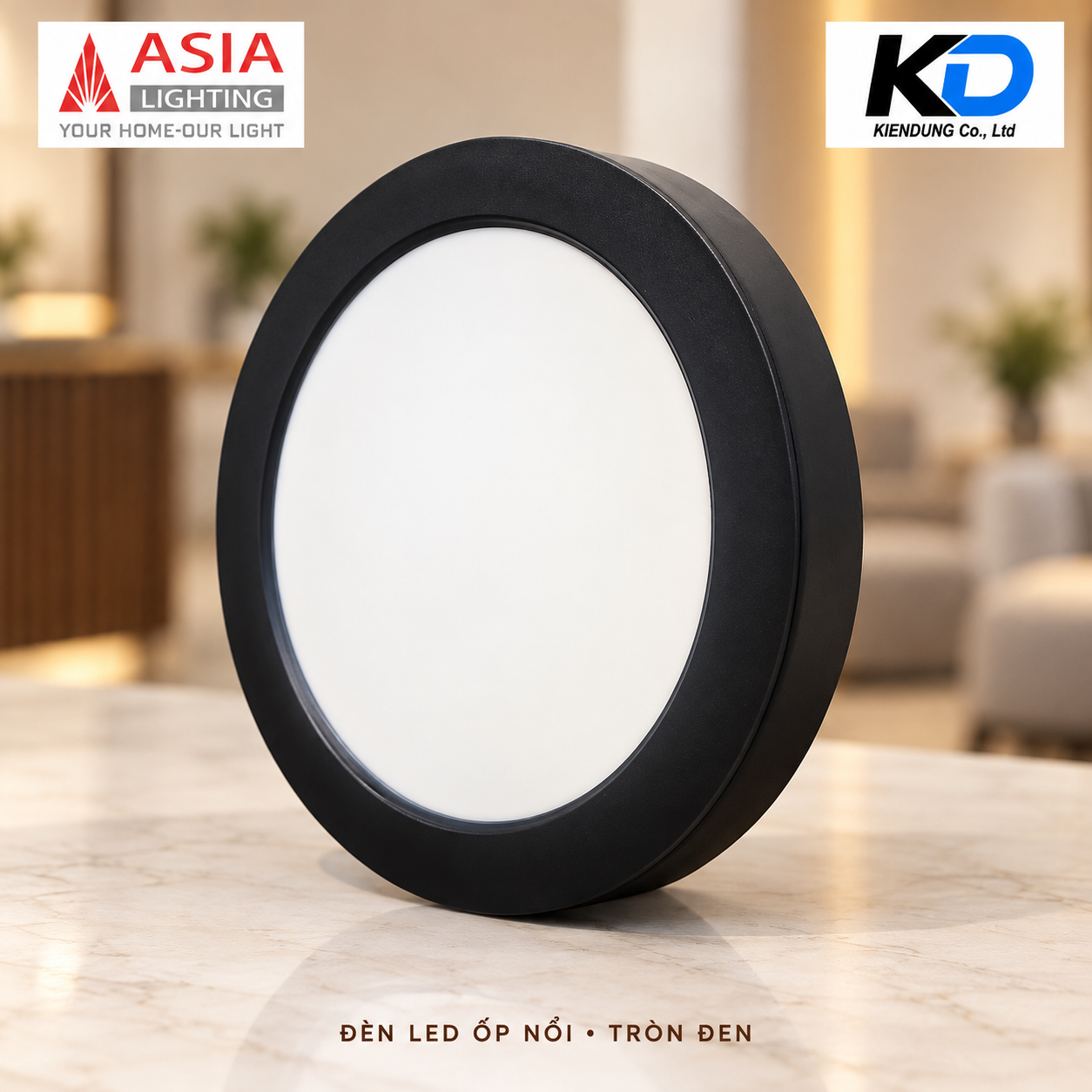 Đèn LED tròn đen trên nền ngà-7