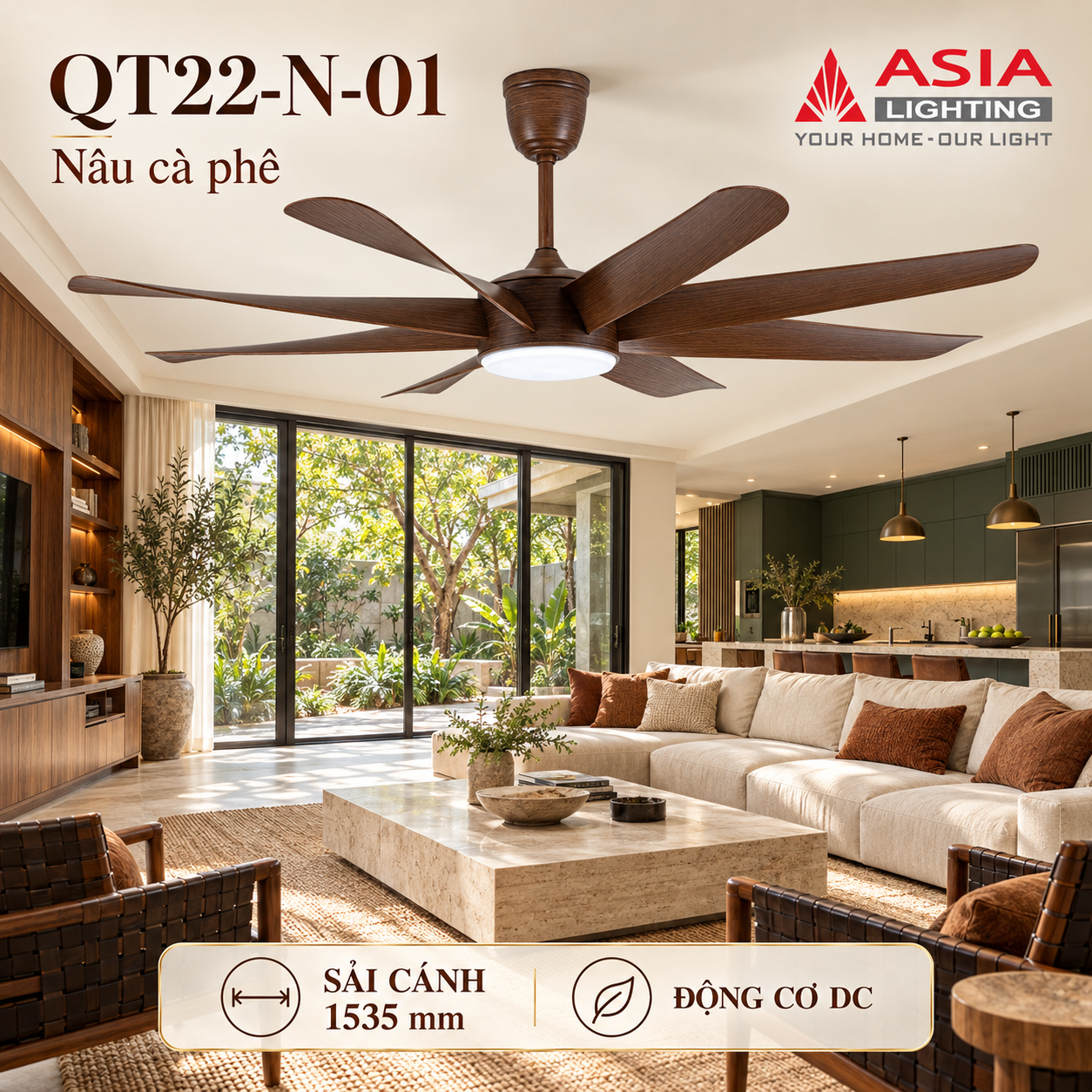 Quạt trần gỗ tám cánh cao cấp-70