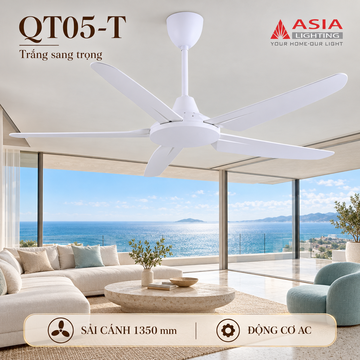 Quạt trần trắng trong penthouse ven biển-4