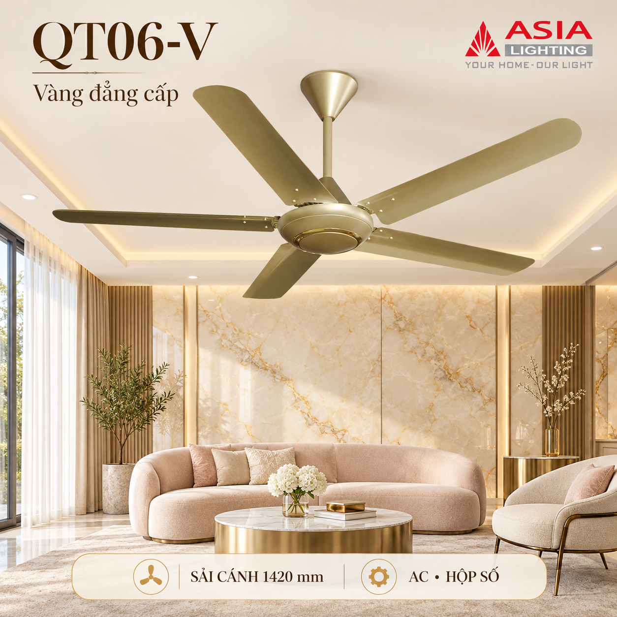 Quạt trần vàng trong suite cao cấp-16