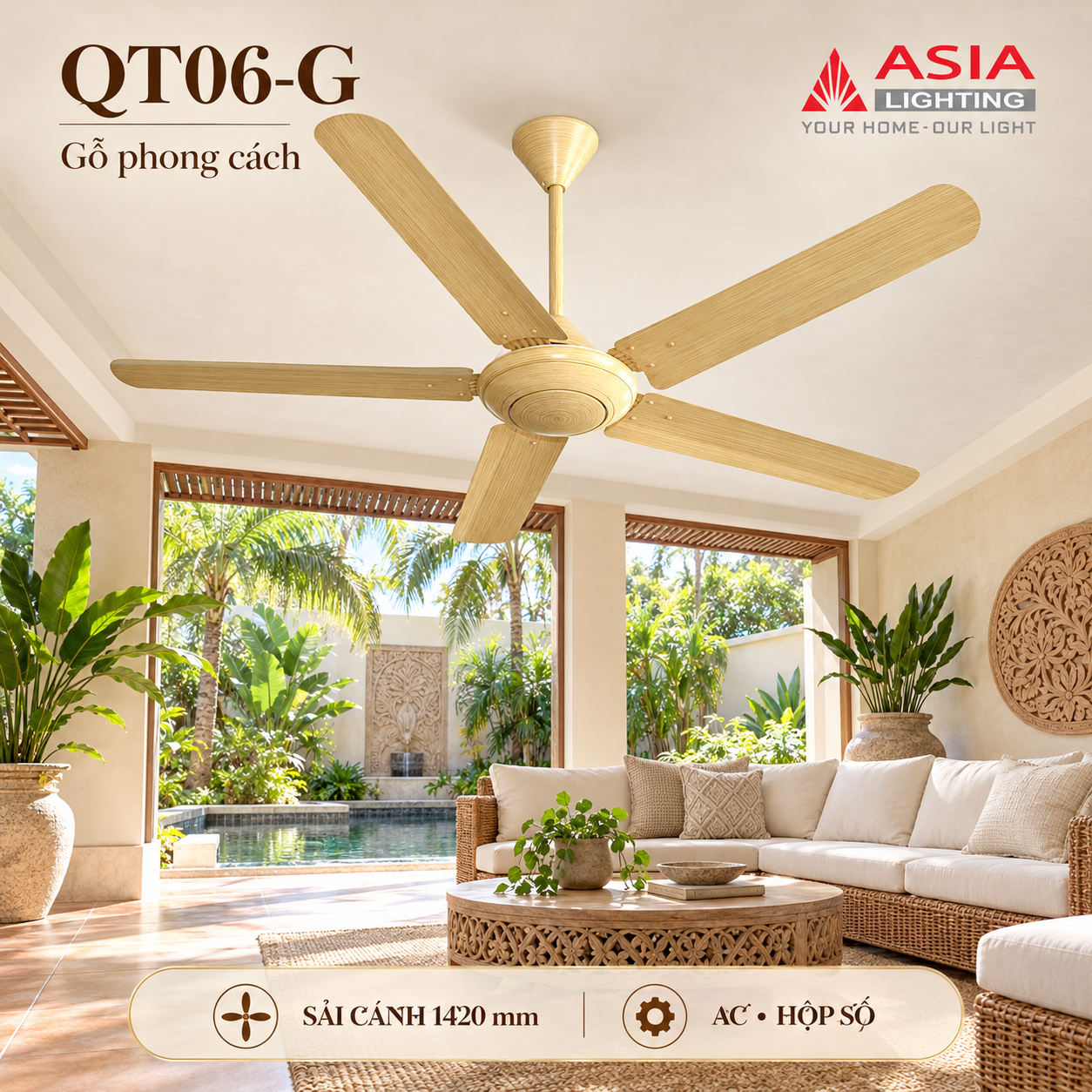 Quạt trần gỗ phong cách nhiệt đới-15