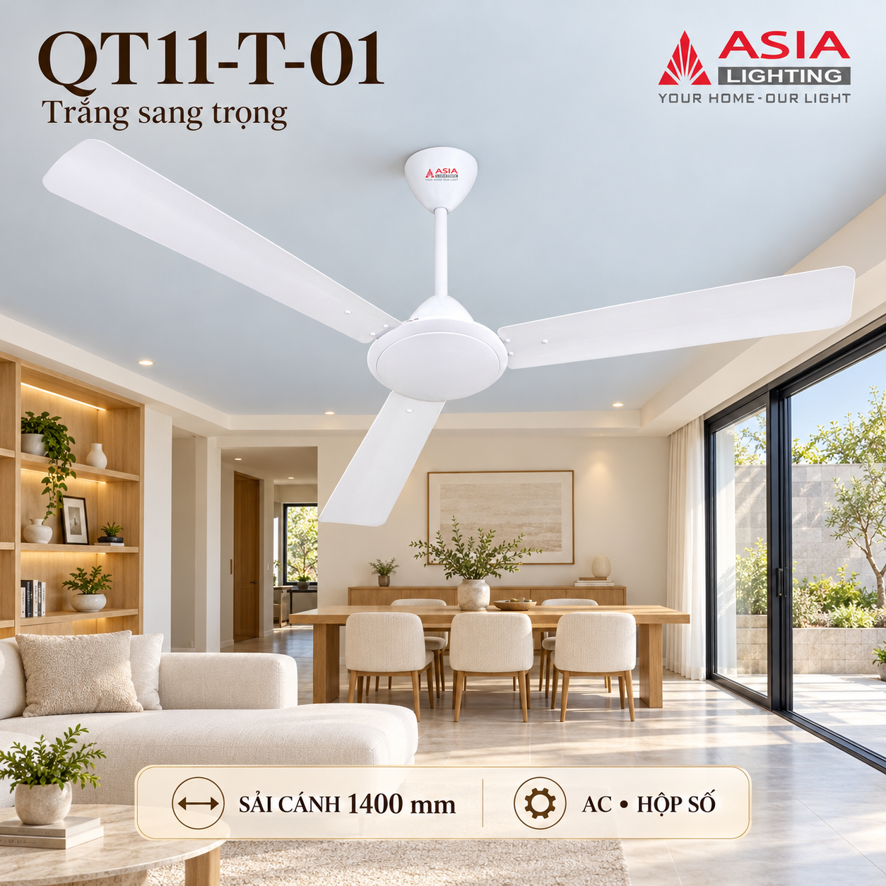 Quạt trần trắng, phòng khách sang trọng-29