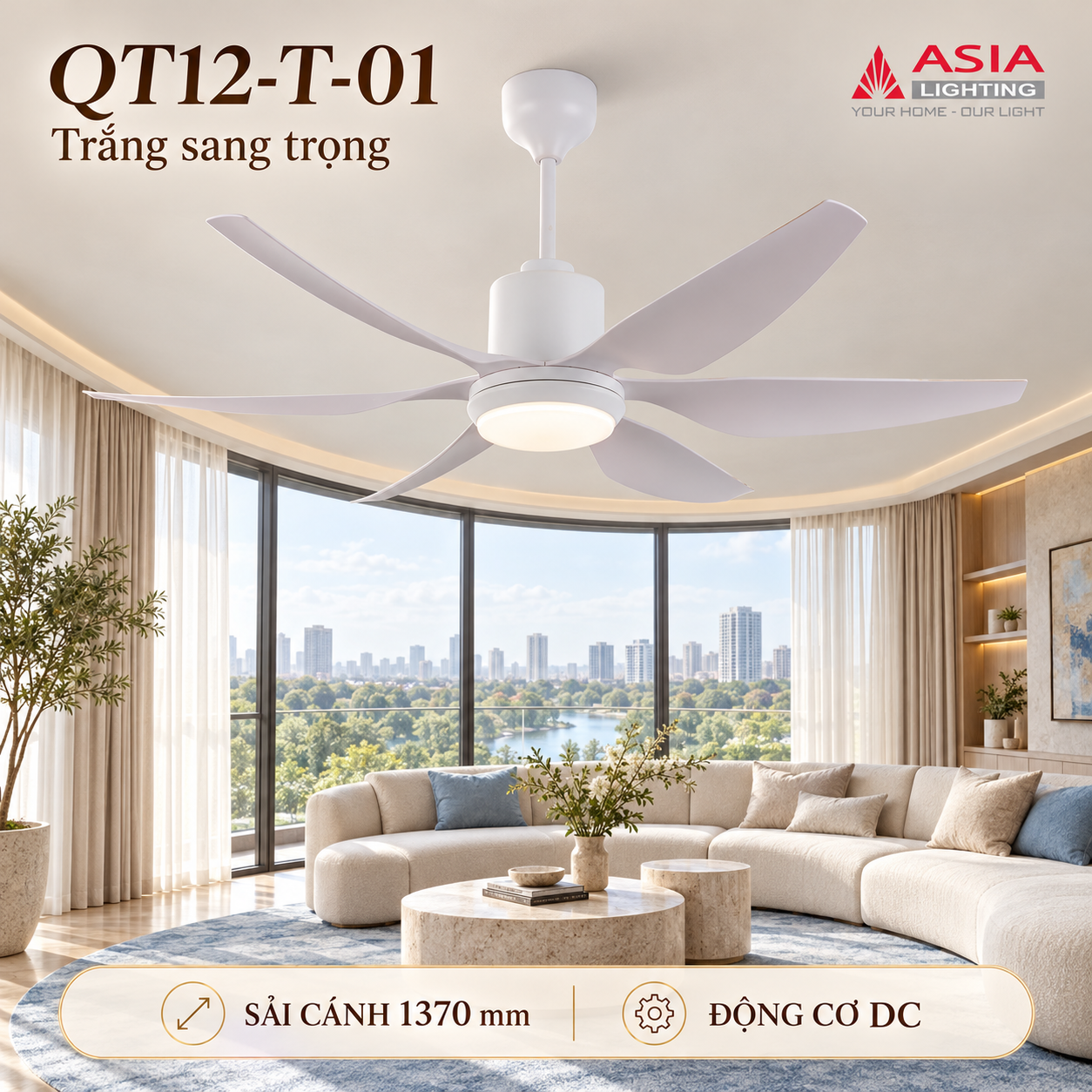 Quạt trần trắng sáu cánh sang trọng-31
