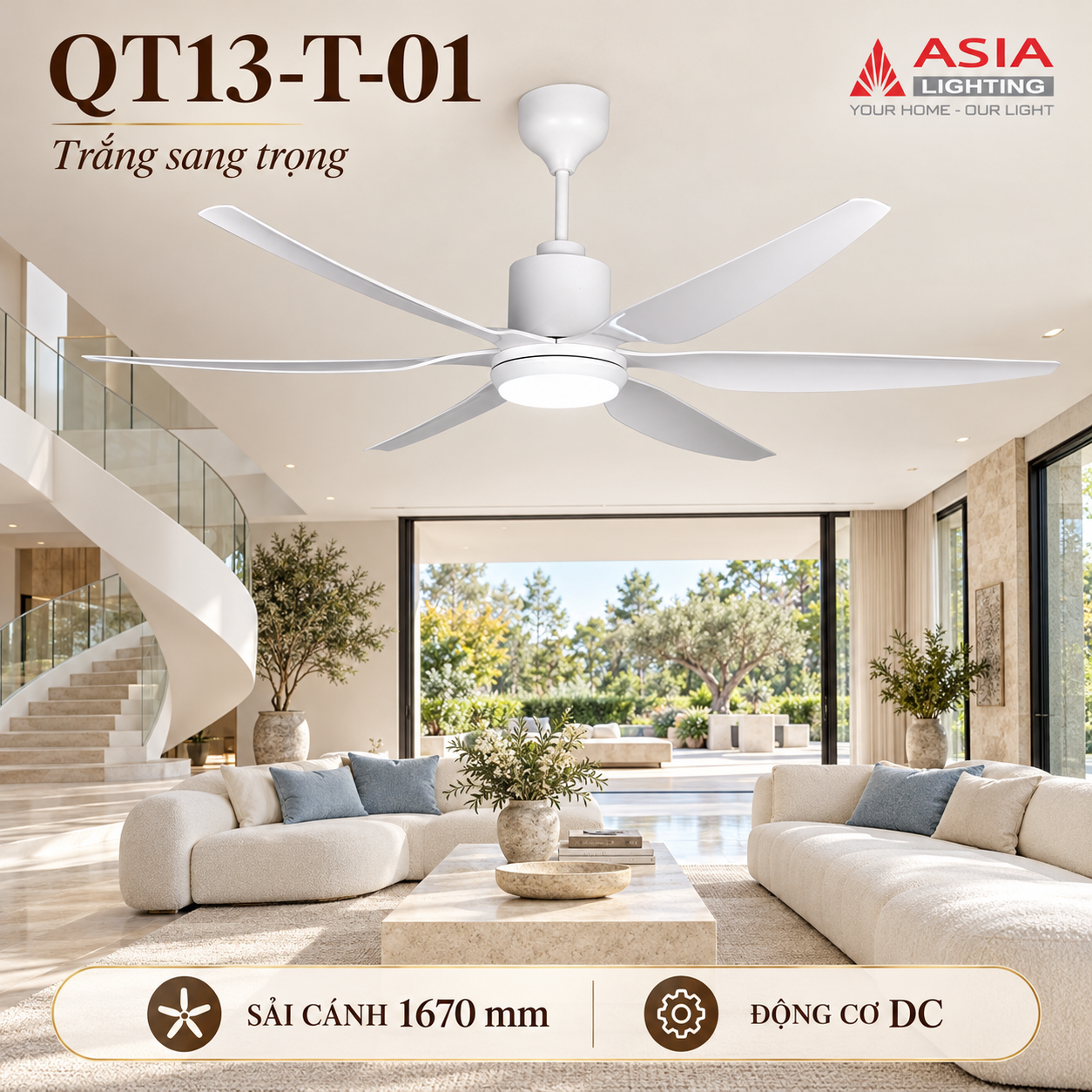 Quạt trần trắng sáu cánh sang trọng-35