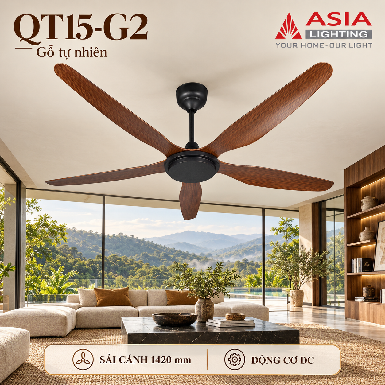 Quạt trần gỗ giữa biệt thự đồi-46