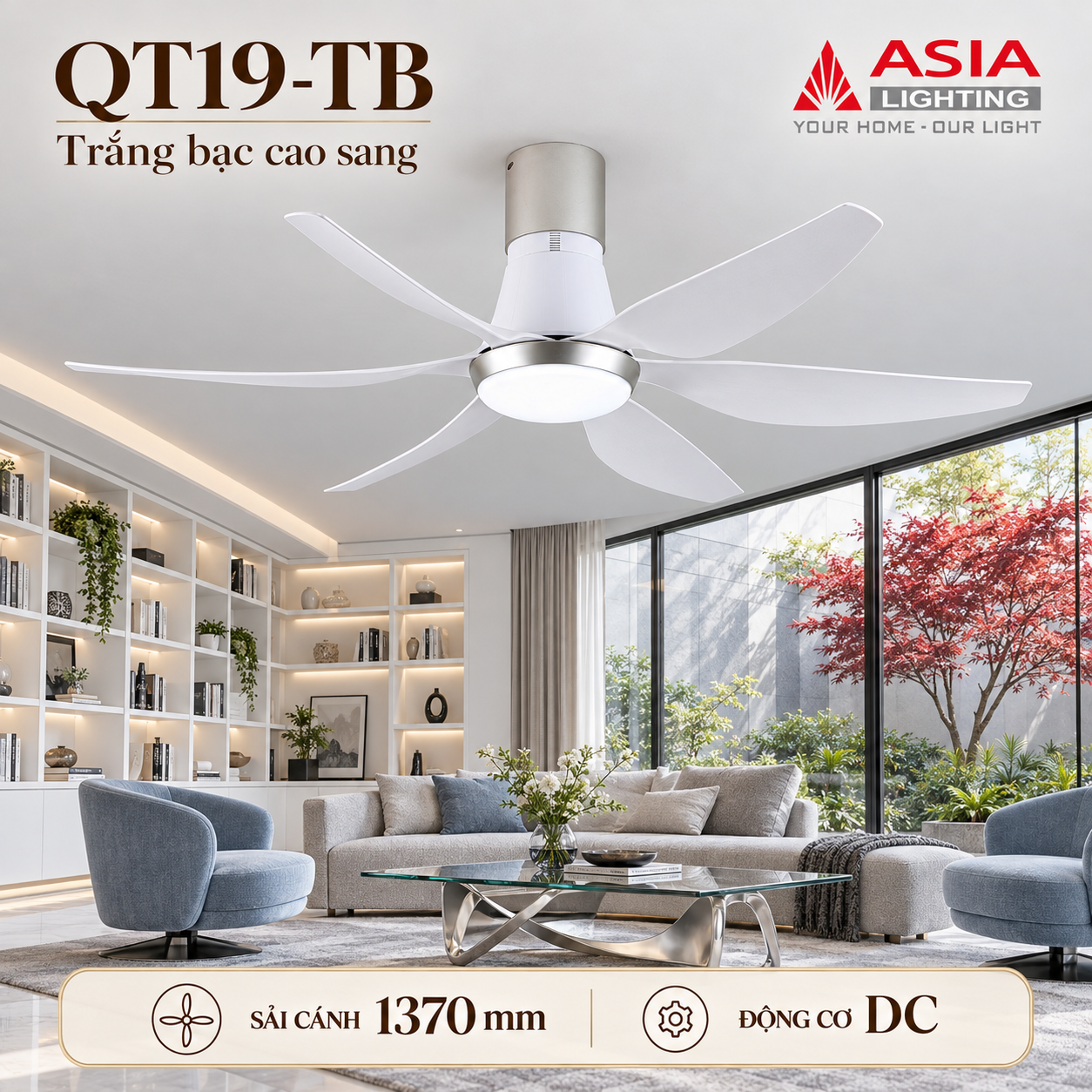 Quạt trần QT19-TB trong căn hộ kính-60