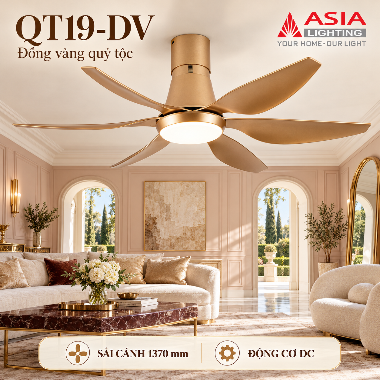 Quạt trần vàng, phòng khách xa hoa-59