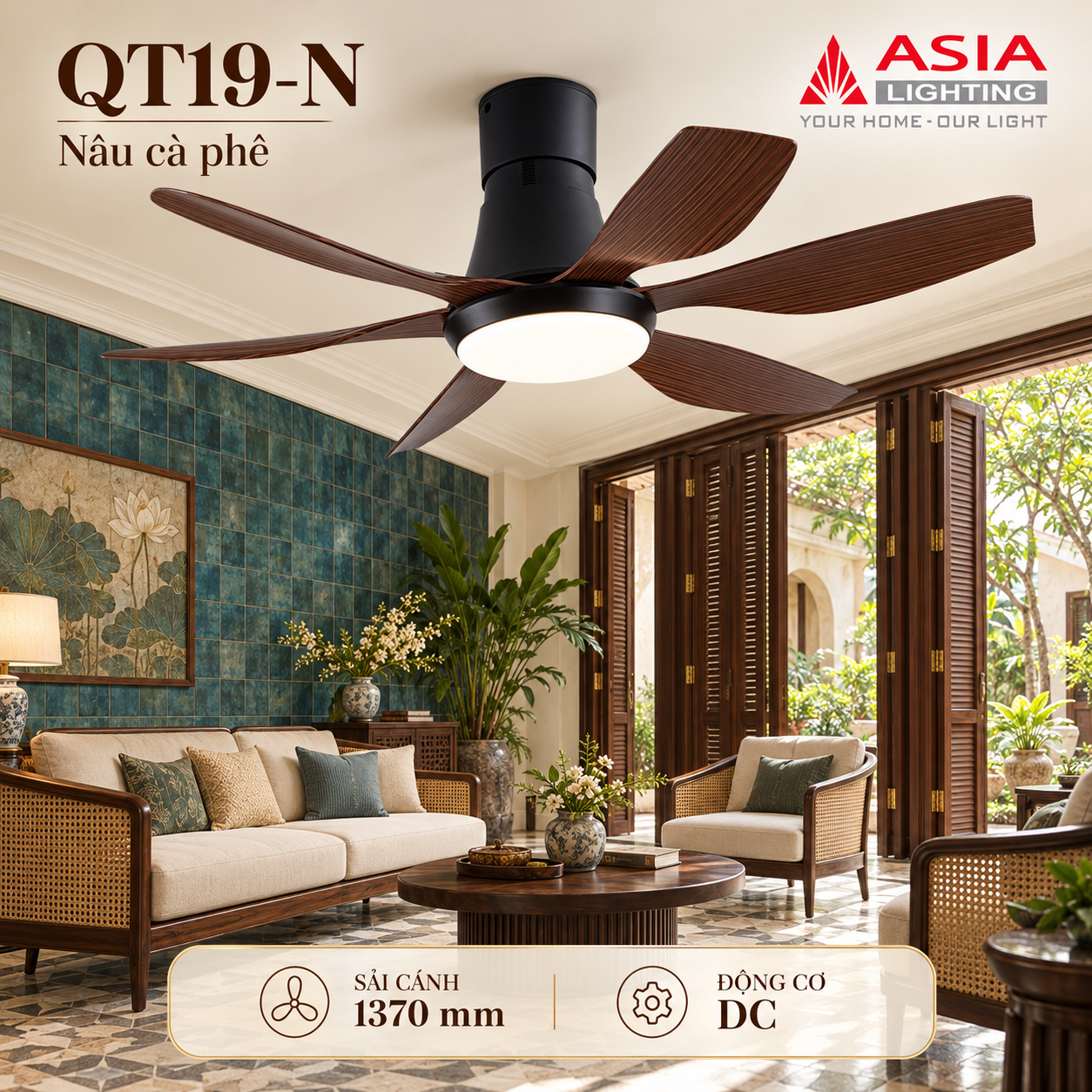 Quạt trần QT19-N trong phòng Indochine-58
