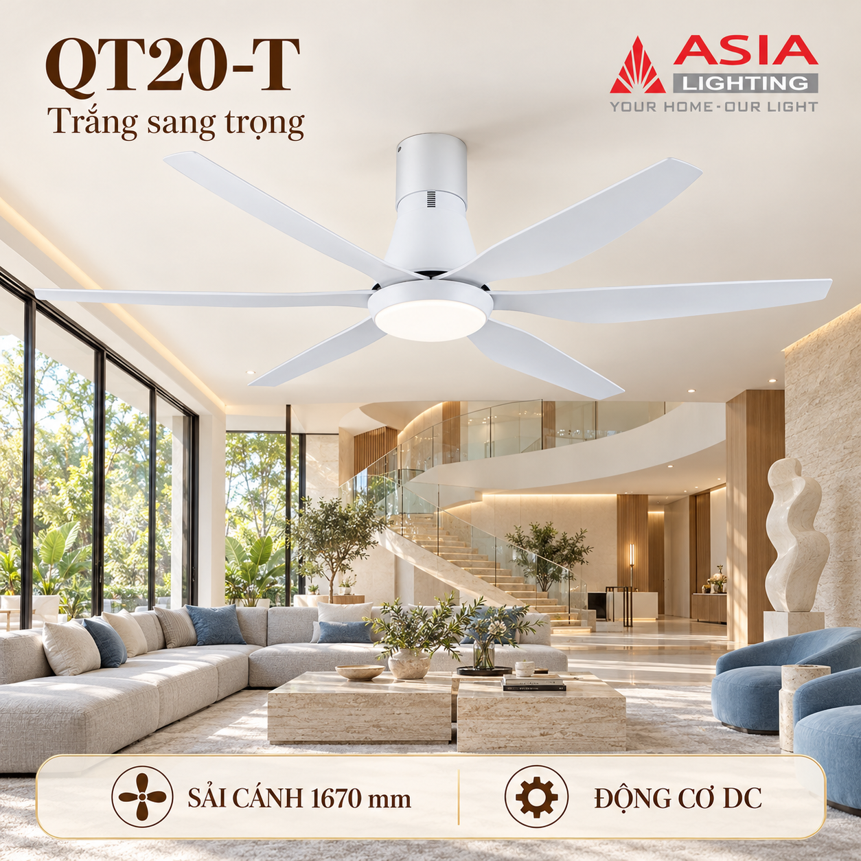 Quạt trần trắng sang trọng trong villa-62