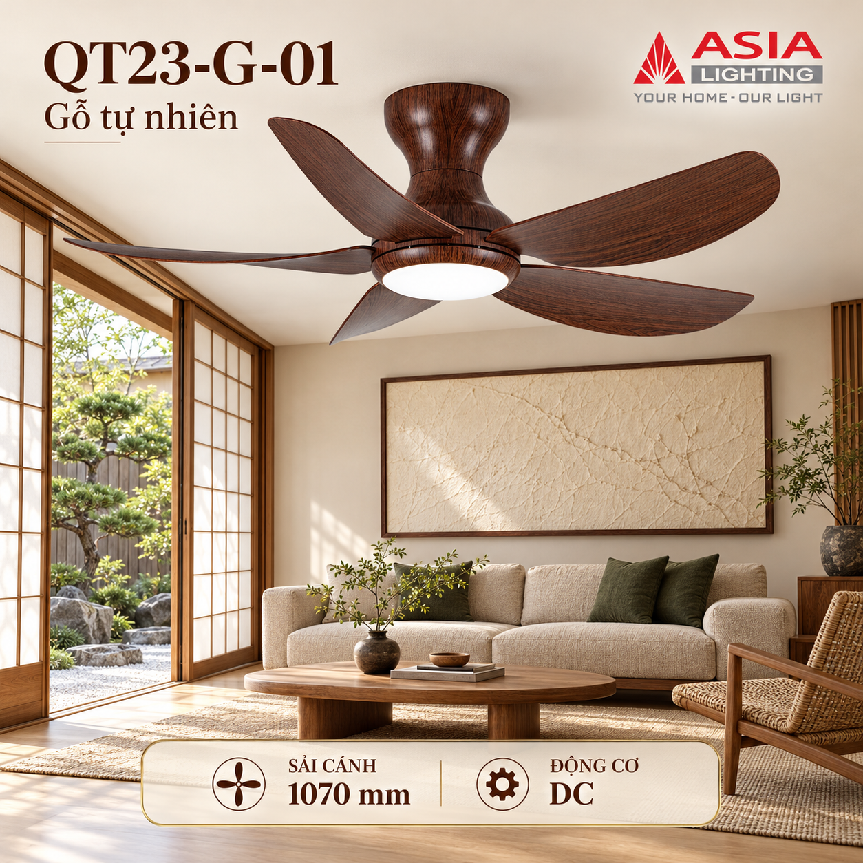 Quạt trần gỗ óc chó kiểu Nhật-76