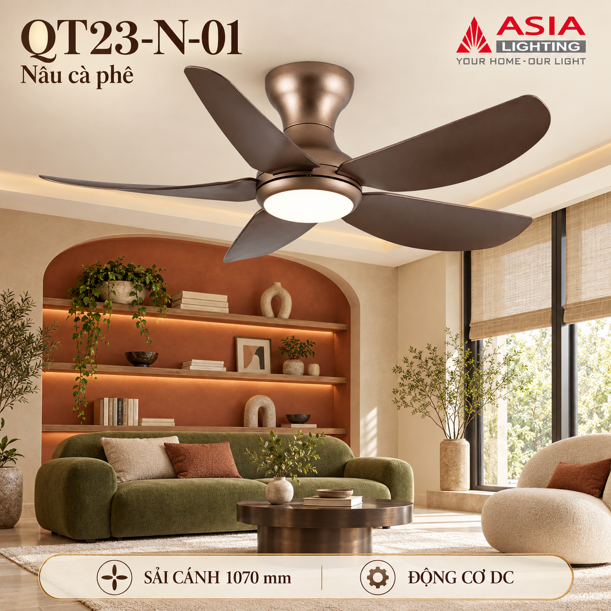 Quạt trần nâu cà phê sang trọng-74