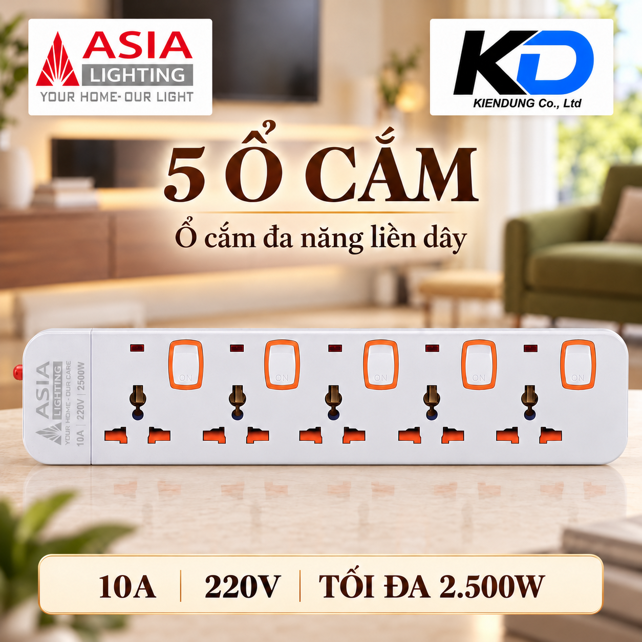Ổ cắm 5 cổng, 5 công tắc-10