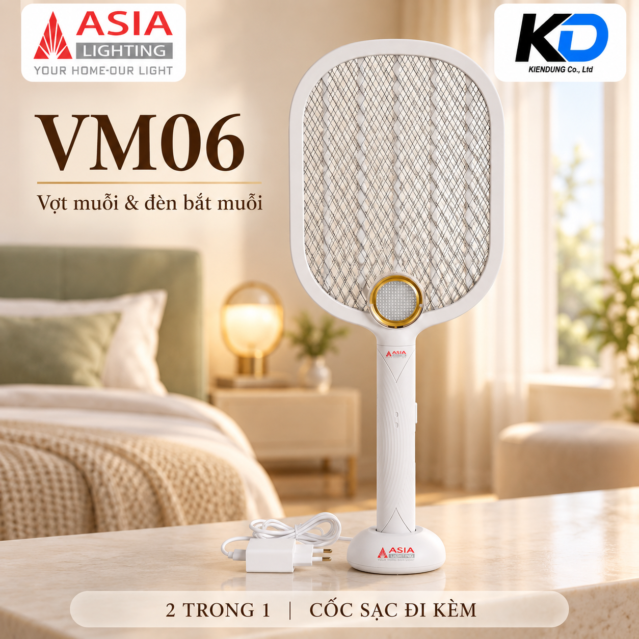 Vợt muỗi VM06 bên giường sang trọng-4